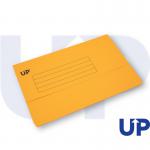 This picture features a vibrant yellow UP Document Wallets UP Half Flap Document Wallet Pack of 50. The pack contains 50 durable and functional document wallets, each with a sturdy half flap. The wallets are designed to hold important papers securely and keep them organized. Perfect for any office or home setting.