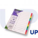 The picture shows a set of UP numbered dividers with a white background and multicolored tabs ranging from 1-12. The tabs are neatly organized and easy to read.