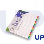 The photo captures a set of white and multicolour numbered dividers, featuring tabs labeled 1-20 in an organized row. The vibrant colors and clear labeling make these dividers useful for categorizing and organizing documents or projects.