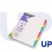 This image showcases a set of UP dividers and indexes, featuring white multicolour tabs with 10 parts. The tabs are neatly labeled for easy organization and the dividers have a sturdy construction. Perfect for keeping your documents, files, and notes in order.