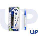 The UP ballpoint pen is a sleek, blue medium pen with a classic ballpoint tip. It comes in a pack of 50 and features a sturdy, comfortable grip. The blue color adds a pop of color to any writing task.