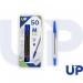 The UP ballpoint pen is a sleek, blue medium pen with a classic ballpoint tip. It comes in a pack of 50 and features a sturdy, comfortable grip. The blue color adds a pop of color to any writing task.