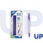 This photograph features a set of UP Ballpoint Pens in a vibrant medium purple color. The 50 pens are neatly arranged in a row, displaying their sleek and modern design. The pens have a sturdy clip and a comfortable grip, making them suitable for long writing sessions.