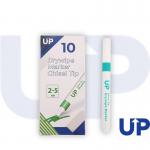 In the picture, there are 10 green UP whiteboard pens with chisel tips, neatly lined up on a white background. Each pen has a sleek design and a smooth barrel for comfortable writing. The vibrant green ink stands out and is perfect for creating bold and vivid writing or drawings on any whiteboard or dry erase surface.