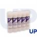 The picture shows a pack of 12 small UP glue sticks, each containing 10g of adhesive. The sticks are round and have a twist-up design. The packaging is bright and colorful, with the UP Glues & Adhesives logo on it. The glue sticks are neatly arranged in rows, giving a sense of organization and efficiency.