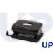 This photo shows two black hole punches, one medium-sized and the other a 2-hole punch. Both are manufactured by UP and are in good condition.