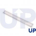 The photo shows a group of clear, 300mm (12in) plastic rulers with the brand name UP Rulers UP printed in bold on the side. The rulers are neatly stacked on top of each other, with 20 total in the set. The edges are smooth and straight, and there are measurement markings clearly visible along the length of the rulers.