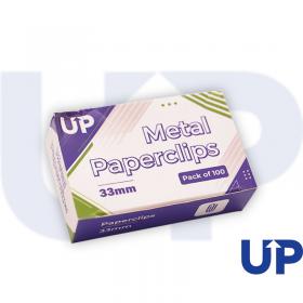 UP Metal Paperclips 33mm rounded 10 x Box of 100 UP0104