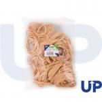The photograph shows a pack of UP Rubber Bands Size 33, with a weight of 454g. The rubber bands are made of black rubber and are tightly bound together. The packaging is transparent, allowing for a clear view of the bands inside. The label on the packaging reads UP Rubber Bands.