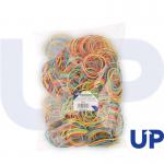 The photo shows a pack of UP Rubber Bands in assorted sizes, weighing 454g. The bands are made of rubber and are neatly arranged in the packaging. They come in various colors and can be used for multiple purposes.
