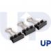 The photograph shows a collection of 10 UP clips, each measuring 19mm wide. The clips are foldback style and appear to be made of sturdy metal. They are a neutral color and have a smooth, shiny finish. The clips are neatly stacked and arranged in the photo.