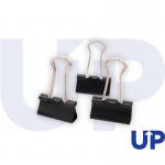 The picture shows a stack of 10 identical, silver-colored clips. Each clip has a width of 25mm and can be folded back for convenient use. In bold letters, the brand name UP is written on the top of the clip.