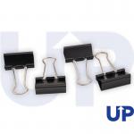 The image shows a pack of 10 UP clips with a 32mm foldback clip attached. The clips are made of durable metal and have a shiny silver finish. The foldback clip allows for easy opening and closing, making these clips perfect for organizing papers or documents.