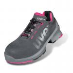 This picture features a pair of Uvex Safety Trainers in grey and pink, specifically the Uvex 1 Ladies Safety Trainer in a size 07. The lightweight and comfortable trainers are designed with safety in mind, providing protection and support for the wearer.