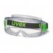 This picture features a set of Uvex glasses and goggles, specifically the Uvex Ultravision Goggle in a clear color. The lenses provide UV protection and the strap is adjustable for a comfortable fit. The design is sleek and modern with a sporty vibe.