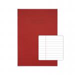The image shows a pack of 50 red Rhino Stationery A4+ exercise books. Each book is oversized at 13 x 9 inches and contains 80 pages. The books have a sturdy cover and are perfect for note taking or journaling.