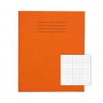 The photograph shows a stack of 100 orange exercise books, each measuring 8 x 6.5 inches and containing 80 pages. The cover features the Rhino Stationery logo and the books are neatly stacked on top of each other. The vibrant orange color adds a pop of color, making it easy to spot in a bag or on a desk.