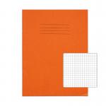 This image features a pack of 100 orange Rhino 9 x 7 exercise books. Each book has 64 pages and is part of the VEX678-75-2 series. The stationery items are neatly stacked and have a sturdy and vibrant appearance.