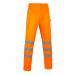 This photograph shows a pair of Beeswift high visibility trousers in size 38R. The vibrant yellow fabric is accented with reflective striping, meeting the vital rail specification. These trousers are designed for optimal visibility and safety in various work environments.