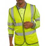 The photograph captures a bright and eye-catching Beeswift high visibility vest in Saturn yellow. The zip fastening on the waistcoat adds practicality while the high viz design makes it suitable for safety and visibility in a variety of environments.
