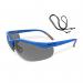A pair of grey Beeswift safety spectacles, designed to protect the eyes while working in hazardous conditions. The spectacles have a sleek and modern design with clear lenses and a sturdy frame.