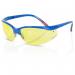 The beeswift safety spectacles are bright yellow in color and have a sleek design. They feature a lightweight frame and clear lenses for optimal visibility. The side arms are curved for a comfortable fit, and the glasses provide protection for the eyes against potential hazards.