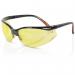 A photo of Beeswift Eye Protection Beeswift High Performance Lens Safety Spectacle Yellow shows a sleek and durable pair of yellow-framed glasses with clear lenses. The lenses are surrounded by a protective frame and feature the Beeswift logo on the side.