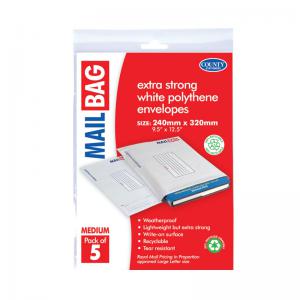 County Stationery Mail Bag Polythene Envelopes x5 White Medium