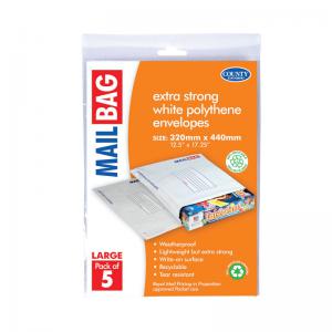 County Stationery Mail Bag Polythene Envelopes x5 White Large