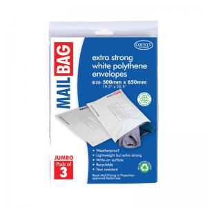 County Stationery Mail Bag Polythene Envelopes x3 White Jumbo