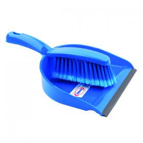 Dustpan and Brush Set Blue (Rubber lipped edge and soft bristled handle) 102940BU CX03974