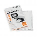 This image shows a pack of 240 Durable Name Badges Durable Badgemaker Insert Sheets, each measuring 40x75mm. The white sheets feature pre-punched holes for easy insertion into badge holders. The durable material ensures long-lasting use for any event or workplace setting.