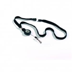 Image of Durable Textile Lanyard with Badge Reel Black Pack of 10 822301