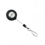 The photograph shows ten black durable name badge accessories with secure retractable clip badge reels for ID cards and keys. The items are from brand Durable and have the model number 822158 DB80200.