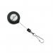 The photograph shows ten black durable name badge accessories with secure retractable clip badge reels for ID cards and keys. The items are from brand Durable and have the model number 822158 DB80200.