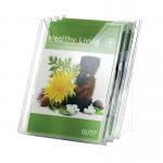 This photo features a clear, A4 portrait literature holder made by Durable. The holder is part of the COMBIBOXX collection and is designed to be durable and long-lasting.
