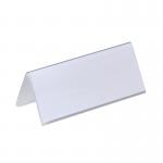 The picture shows a set of 25 durable name place cards with a clear and sleek design. Each card measures 61x150mm and comes with a matching table place name holder.