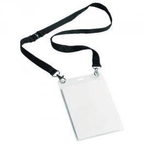 Image of Durable A6 Name Badge with Black Textile Lanyard Pack of 10 852501