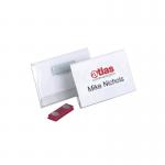 This image features a pack of 25 Durable Conference Magnet Name Tag Badge Holders with inserts. The Name Badges are 54x90mm in size and are durable. Perfect for conferences and events.