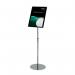 A photo of Deflecto Sign Holders Chrome Bevelled Floor Sign Holder A3 showcases a sleek, modern design with a reflective chrome finish. The holder is angled for easy viewing and the A3 size is perfect for displaying signs and posters in any location.