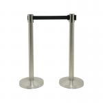 Securit Budget Barrier Pole Set with Retractable Belt Chrome/Black (Pack of 2) RS-RT-LW-CH DF28248