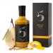 A clear glass bottle contains vivid Dijon-yellow mustard shot through with red chilli flecks. The bold black-and-red label names Chilli No. 5 Devilish Dijon and shows stylized chilli illustrations. A black screw cap seals the 200ml bottle against a neutral background. Soft studio glow shows texture.