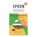 Five 400g Spoon Cereals packs sit aligned, each pale box showing a sliced red apple, almond halves and crunchy granola clusters over a neutral background. Branding and the Apple & Almond Butter label appear prominently, with small icons and ingredient illustrations below.