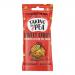 A photo shows several small pod-style packets arranged in a neat pile. Each packet features a vivid green background with red sweet-chilli accents, a bold Taking the Pea logo, playful pea and chili illustrations, and crisp graphic details against a plain white backdrop. Soft shadows add depth. Shot
