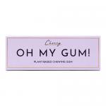 Bright red rectangular packs of OH MY GUM! Cherry 19g sit stacked in a neat grid, each wrapper showing a bold white logo, glossy cherry illustrations and subtle metallic highlights. Close-up reveals textured edges, compact pocket-sized bars and crisp, reflective packaging details.