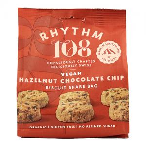 Rhythm 108 Swiss Vegan Hazelnut Chocolate Chip Share Bag 135g Pack of