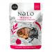 A dozen slim 40g Nalo packets sit in a neat rectangular arrangement, each glossy pouch showing vibrant orange and green branding and a clear window revealing roasted masala-coated cashews and almonds. Small icons and nutrition text appear on the front of every pouch. Pale backdrop with soft lighting.