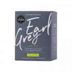 A rectangular box of JP's Originals Earl Grey shows a deep navy background, silver lettering and a subtle bergamot illustration. The brand logo sits at the top, 'Earl Grey' appears bold at center, and weight 91g with 'Pack of 15' printed along the lower edge.