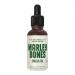 Photo shows six identical 100ml Marleybones bottles of plant-based Omega Boosting Oil in amber glass with white labels and green branding. Bottles align on a pale surface, one slightly forward. Soft studio lighting casts gentle highlights and faint reflections on the bottles. Background is pale grey