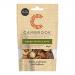 A matte resealable pouch displays Cambrook branding and a clear oval window revealing mixed nuts enrobed in a dark truffle glaze. The front panel reads Baked Truffle Nuts 80g with small fruit, nuts & seeds icons. Back panel shows ingredients and nutritional information text. subtle sheen along edges.